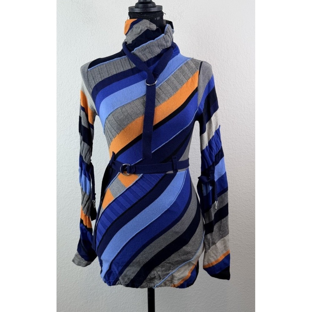 JC de Castelbajac Paris Wool Blend Striped Belted Sweater Tunic 40 XS S Italy